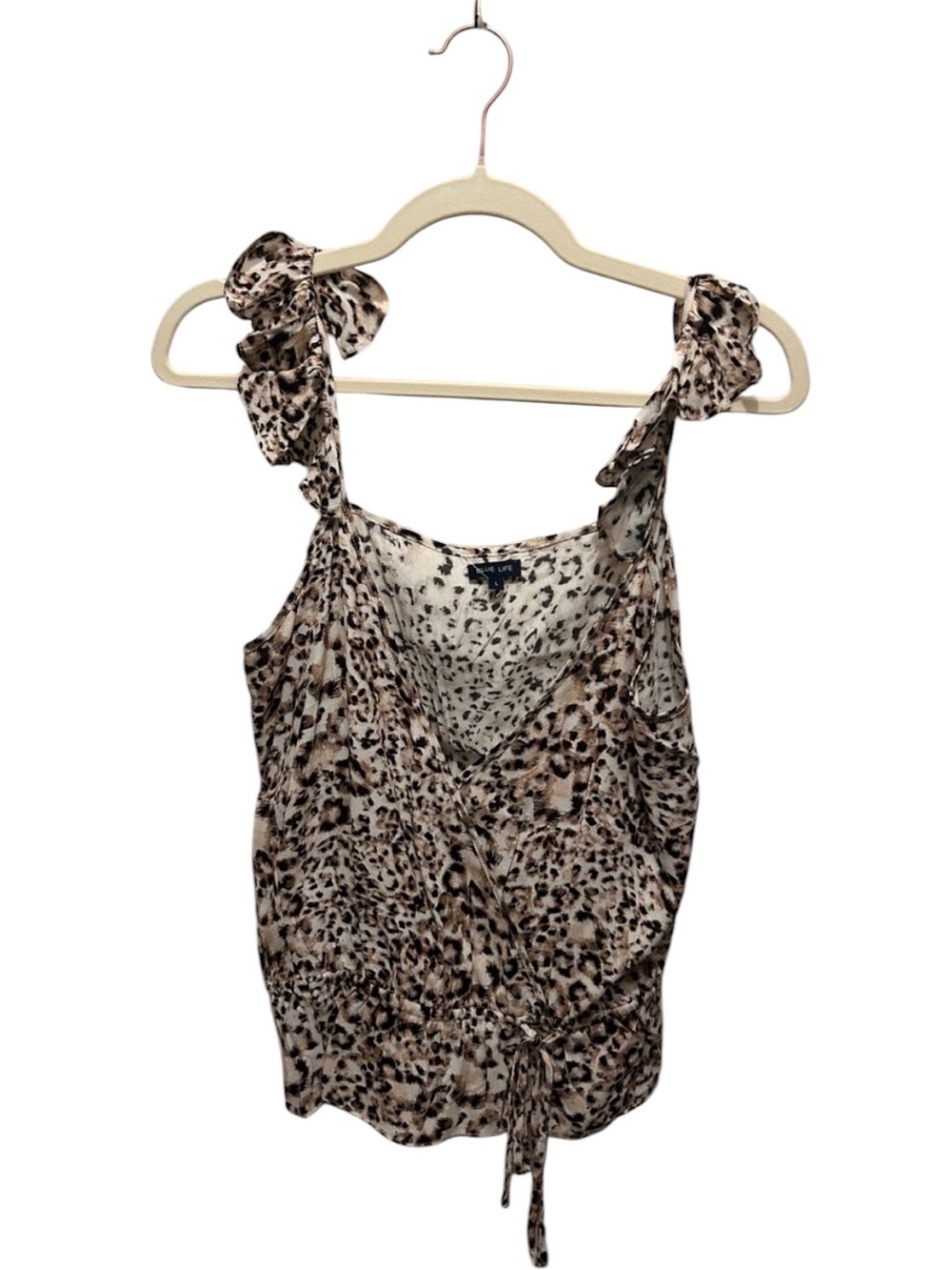 Blue Life Beige & Black Leopard Tie-Shoulder V-Neck Camisole